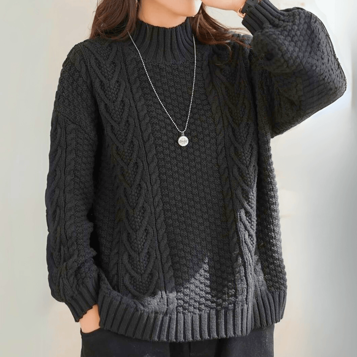 Chunky Cable Knit Mock Neck Jumper
