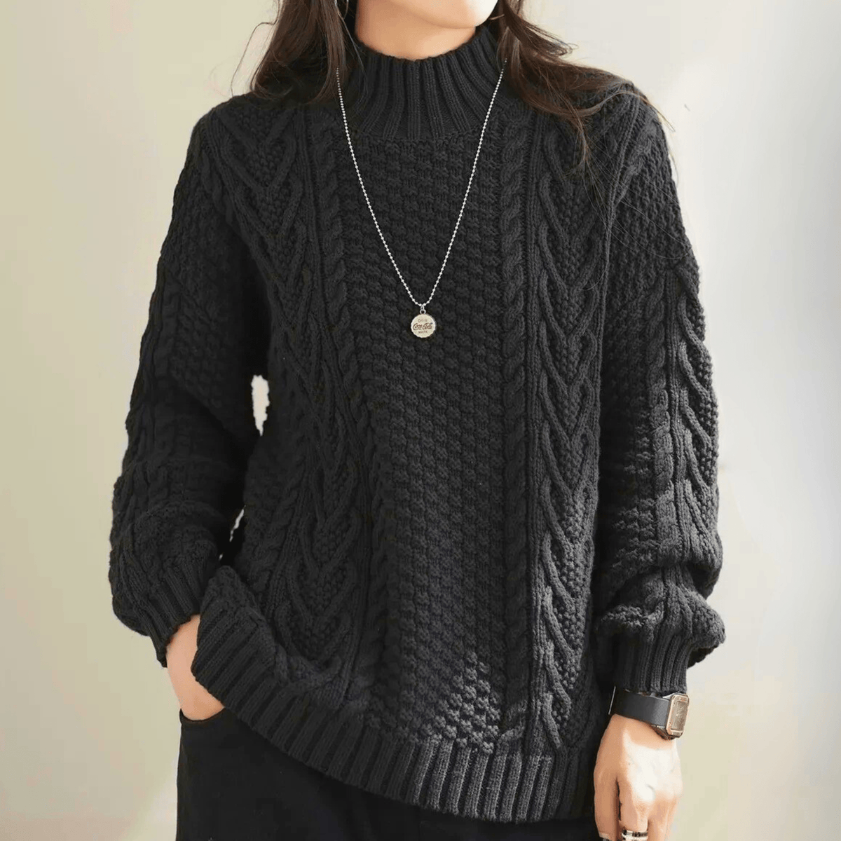Chunky Cable Knit Mock Neck Jumper