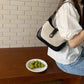 Shoulder Bag Textured Canvas with Faux Leather Trim and Twist-Lock