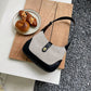 Shoulder Bag Textured Canvas with Faux Leather Trim and Twist-Lock