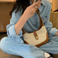 Shoulder Bag Textured Canvas with Faux Leather Trim and Twist-Lock