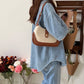Shoulder Bag Textured Canvas with Faux Leather Trim and Twist-Lock