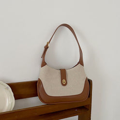 Shoulder Bag Textured Canvas with Faux Leather Trim and Twist-Lock