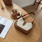 Shoulder Bag Textured Canvas with Faux Leather Trim and Twist-Lock