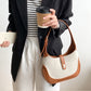 Shoulder Bag Textured Canvas with Faux Leather Trim and Twist-Lock