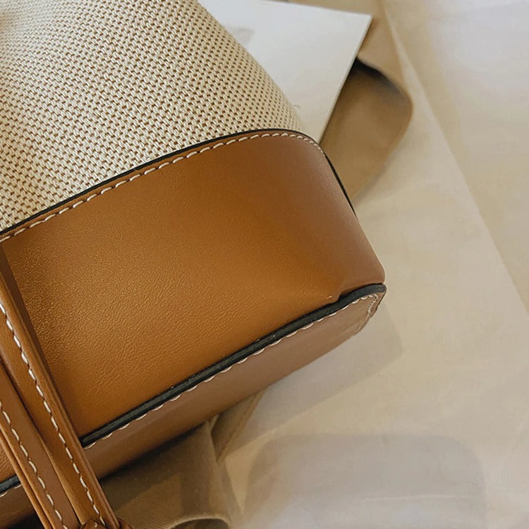 Bucket Bag Canvas Faux Leather with Short and Long Straps