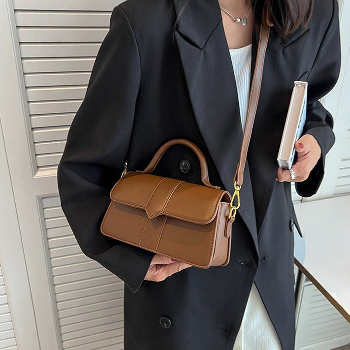 Top Handle Bag Faux Leather with Metal Clasp and Strap
