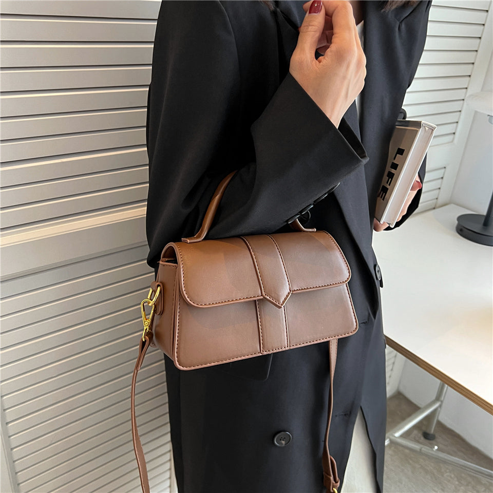Top Handle Bag Faux Leather with Metal Clasp and Strap
