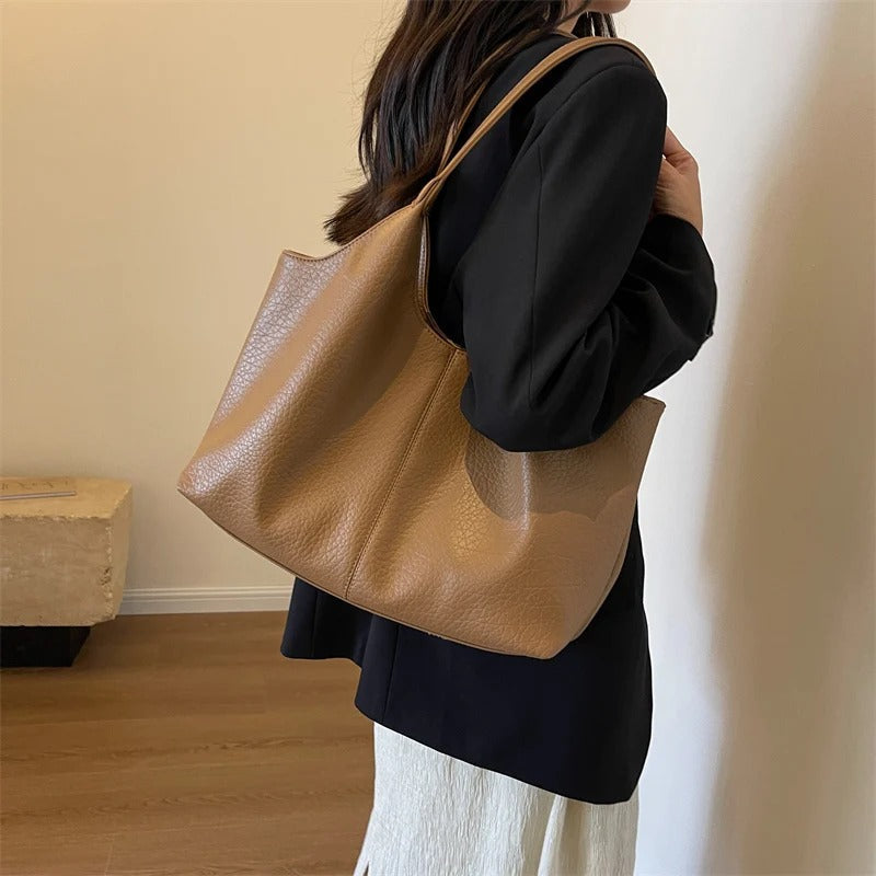 Hobo Bag Faux Leather Textured Grain with Magnetic Snap
