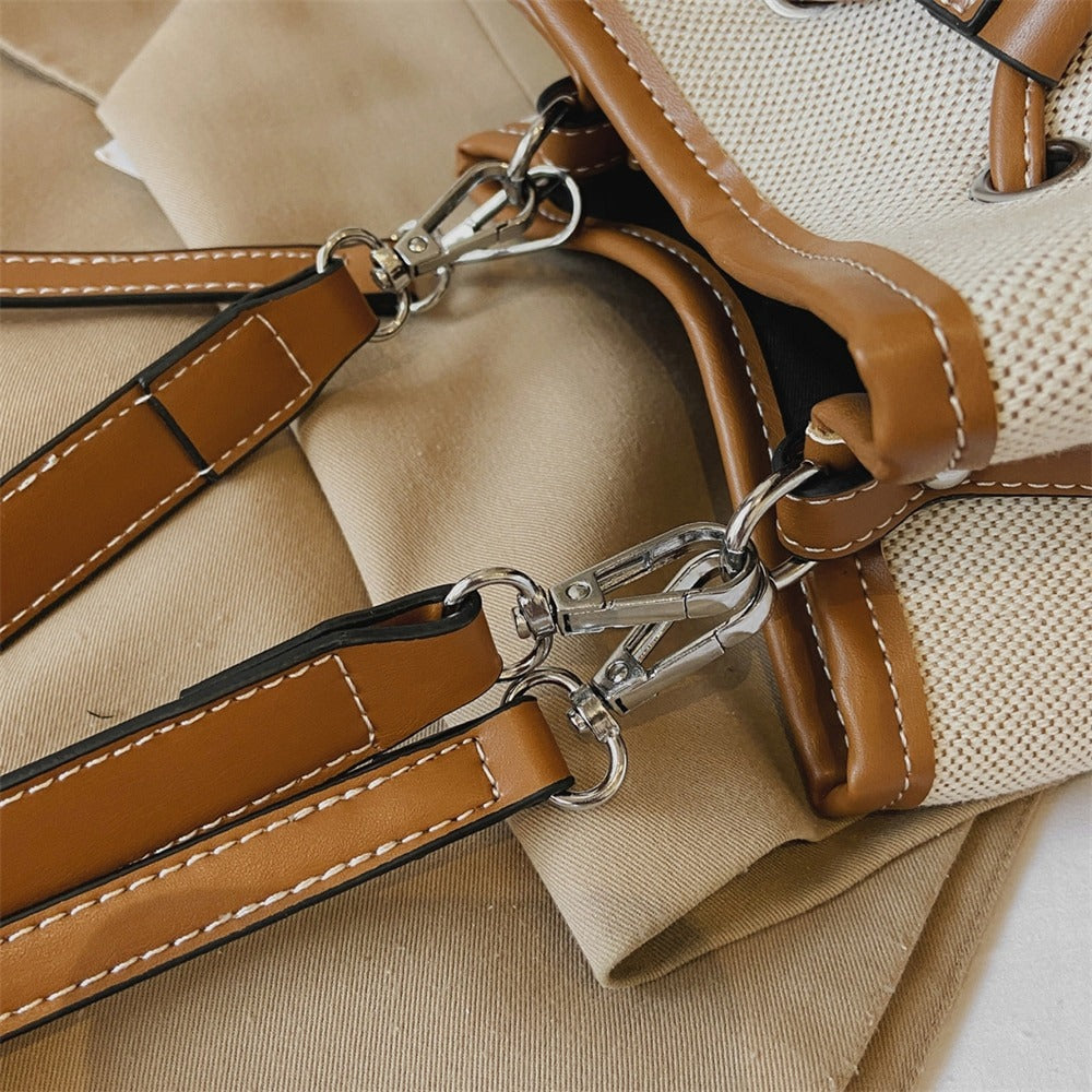 Bucket Bag Canvas Faux Leather with Short and Long Straps