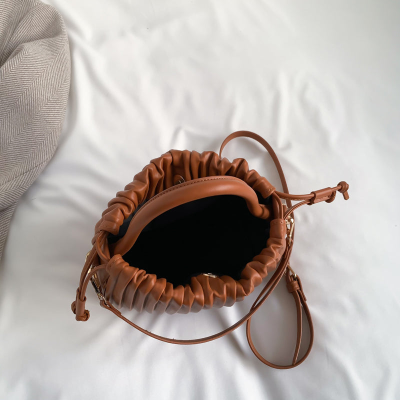 Crossbody Bag Faux Leather with Top Handle and Pleated Design