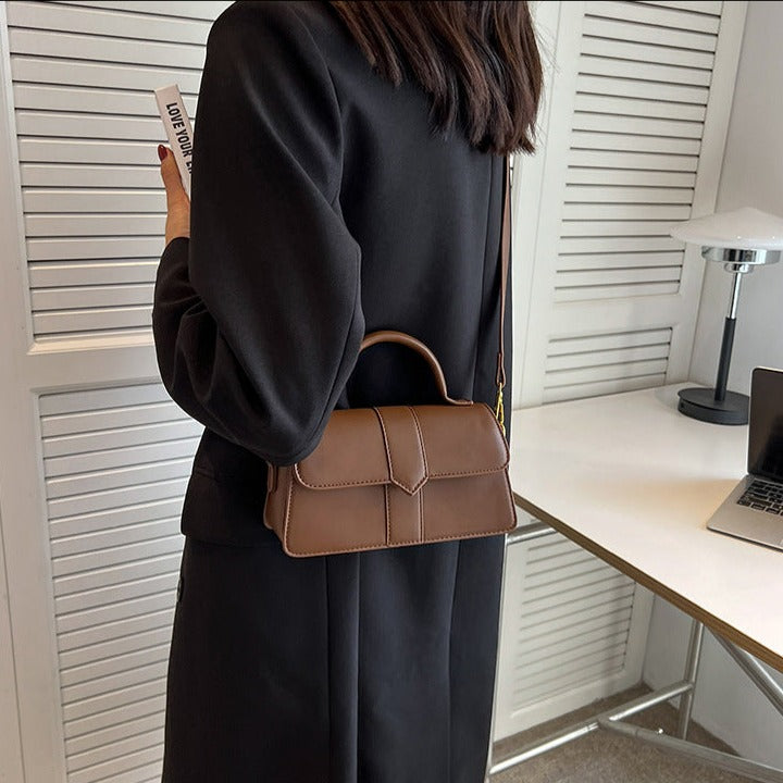 Top Handle Bag Faux Leather with Metal Clasp and Strap