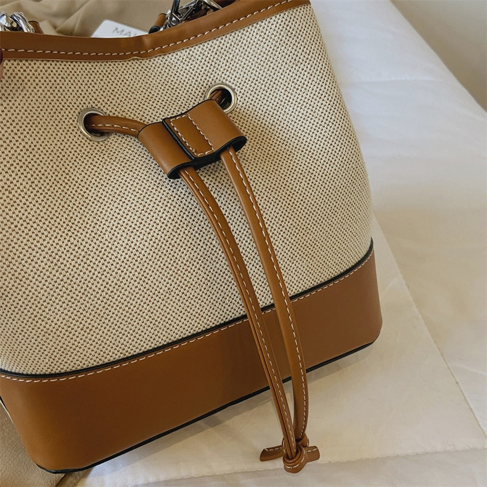 Bucket Bag Canvas Faux Leather with Short and Long Straps