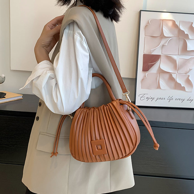 Crossbody Bag Faux Leather with Top Handle and Pleated Design