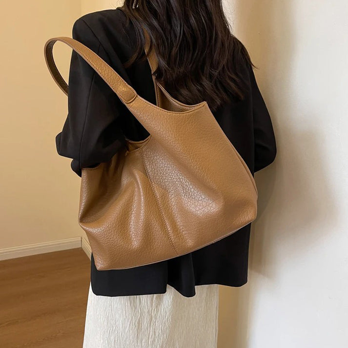 Hobo Bag Faux Leather Textured Grain with Magnetic Snap