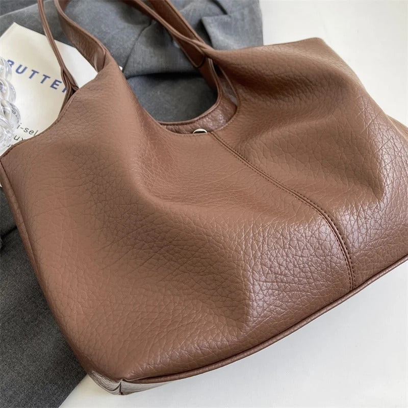 Hobo Bag Faux Leather Textured Grain with Magnetic Snap