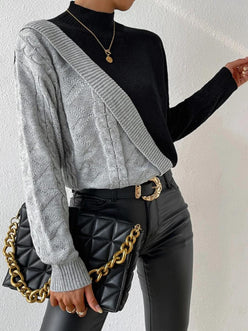 Split Cable Mock Neck Jumper