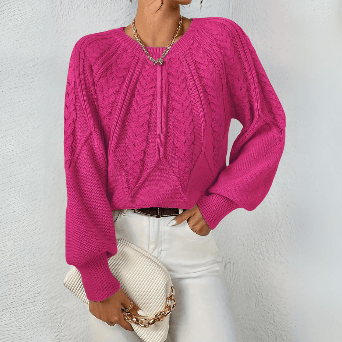 Leaf Cable Puff Sleeve Jumper