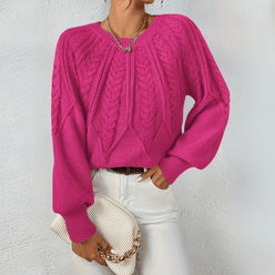 Leaf Cable Puff Sleeve Jumper