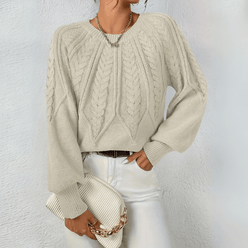 Leaf Cable Puff Sleeve Jumper