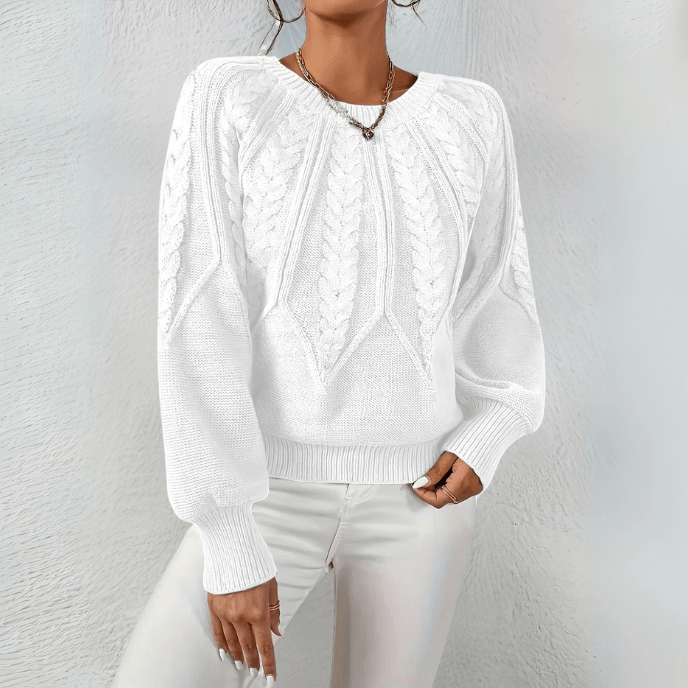 Leaf Cable Puff Sleeve Jumper