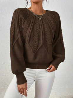 Leaf Cable Puff Sleeve Jumper
