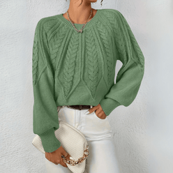 Leaf Cable Puff Sleeve Jumper