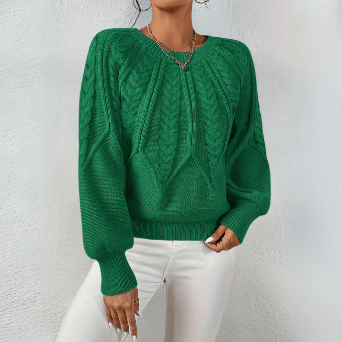 Leaf Cable Puff Sleeve Jumper