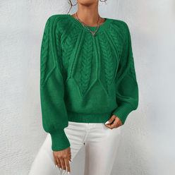 Leaf Cable Puff Sleeve Jumper