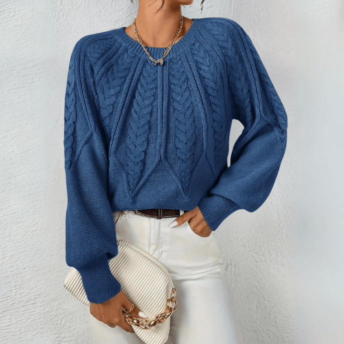 Leaf Cable Puff Sleeve Jumper