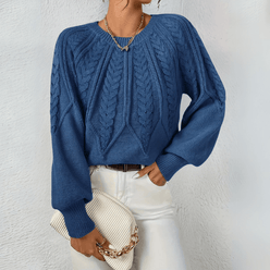 Leaf Cable Puff Sleeve Jumper
