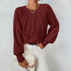 Leaf Cable Puff Sleeve Jumper