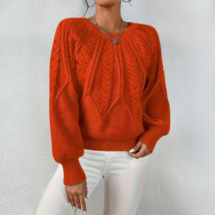 Leaf Cable Puff Sleeve Jumper