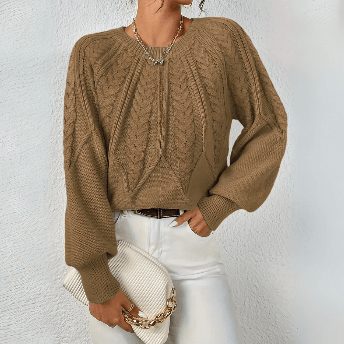 Leaf Cable Puff Sleeve Jumper
