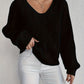 Cable V-Neck Puff Sleeve Jumper