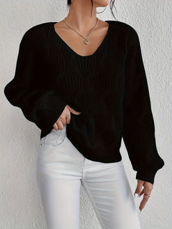 Cable V-Neck Puff Sleeve Jumper