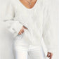 Cable V-Neck Puff Sleeve Jumper