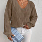 Cable V-Neck Puff Sleeve Jumper