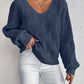 Cable V-Neck Puff Sleeve Jumper