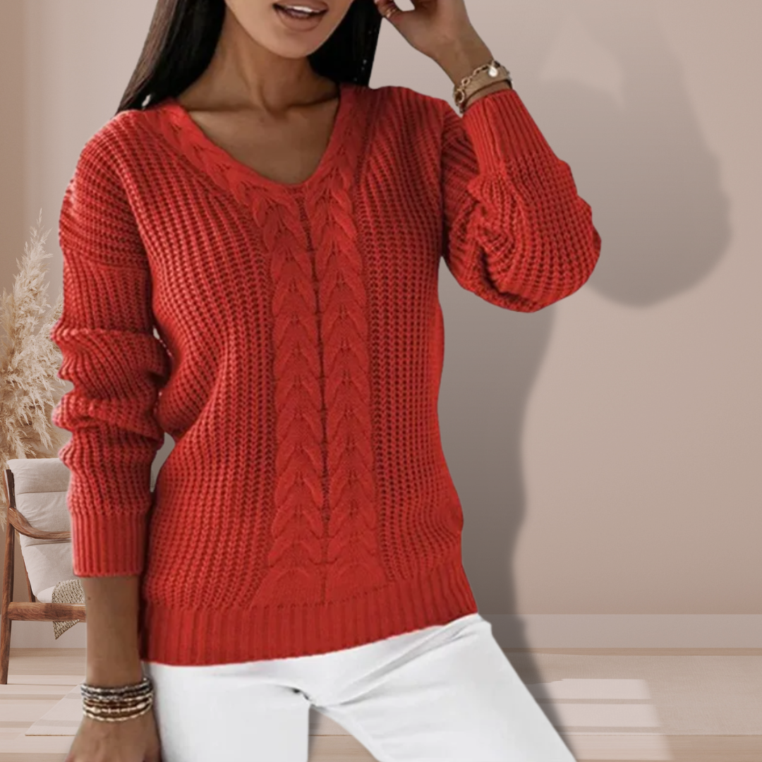 Center Cable V-Neck Jumper