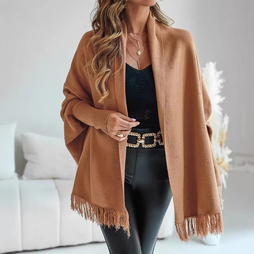 Fringe Hem Knit Poncho