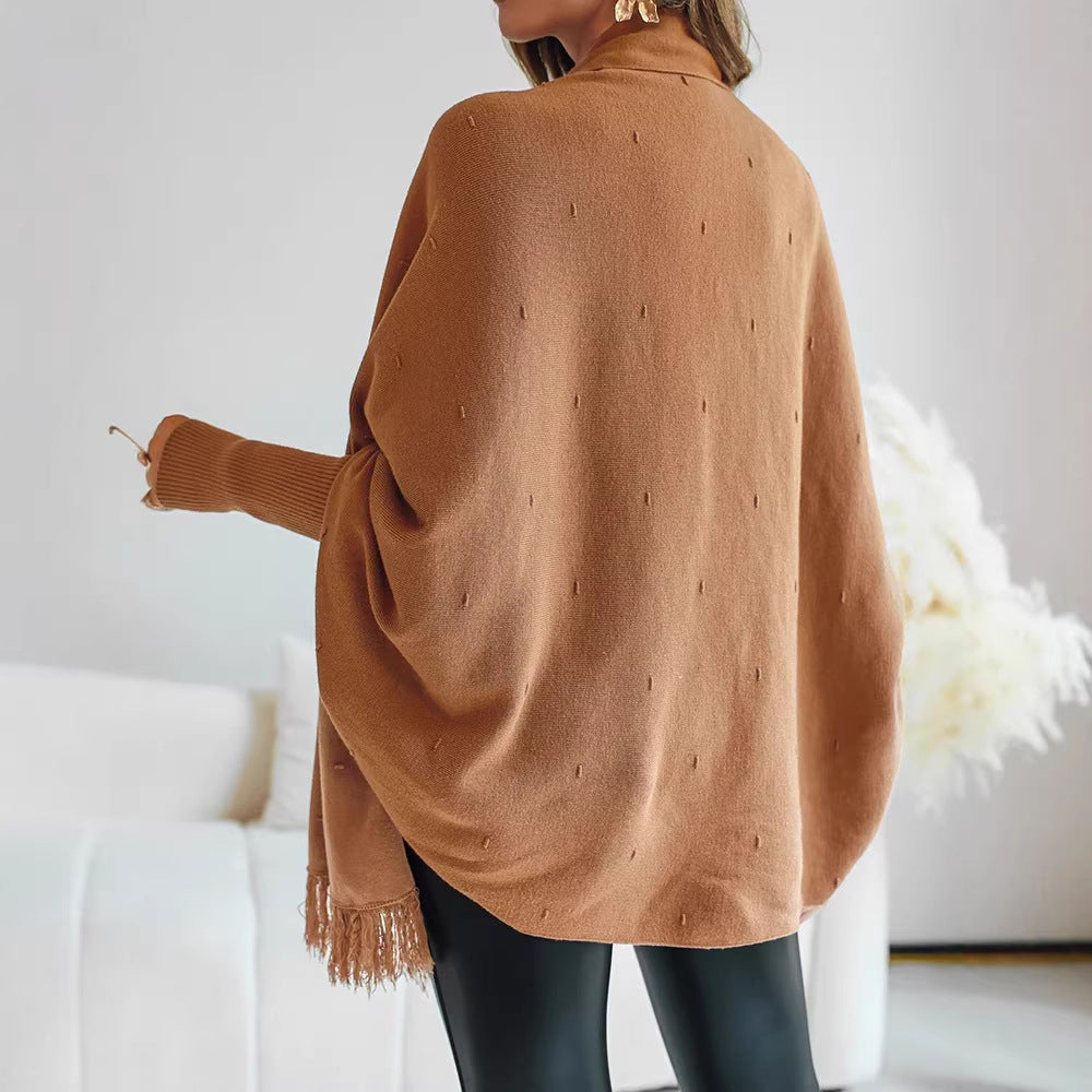 Fringe Hem Knit Poncho