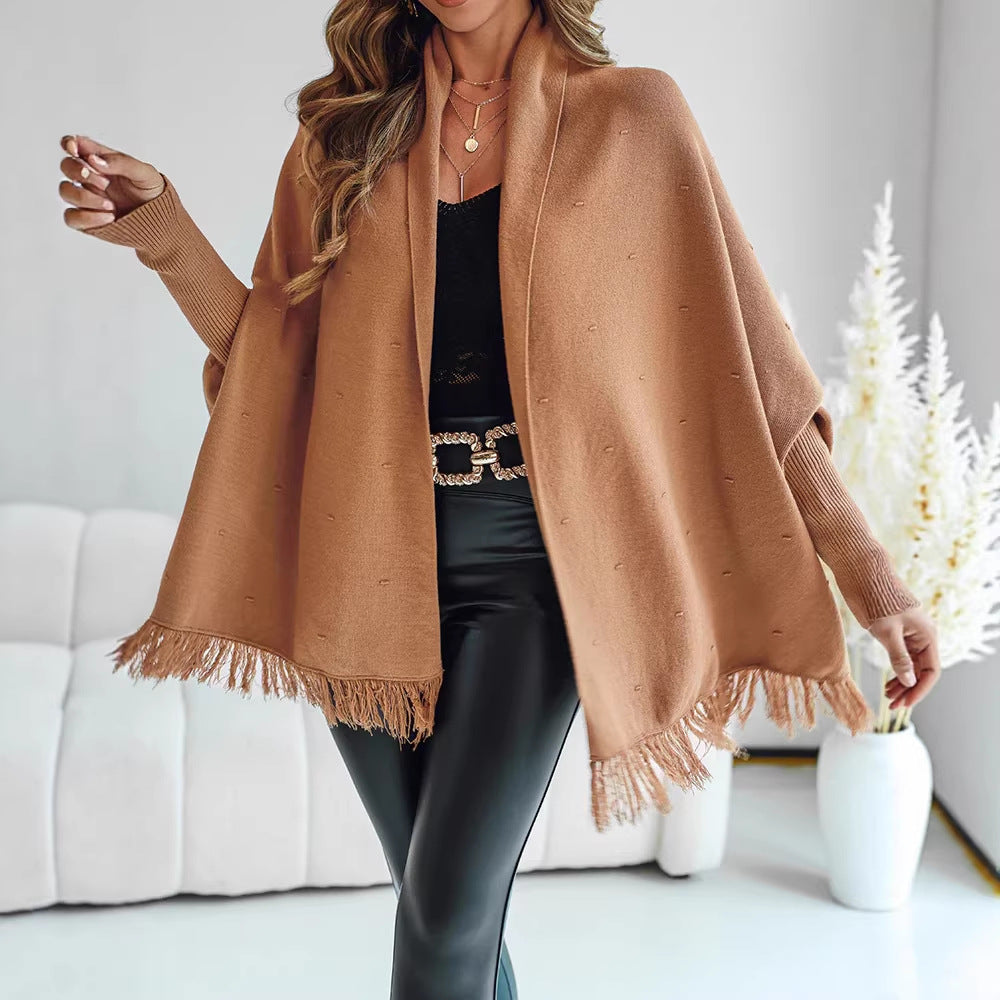 Fringe Hem Knit Poncho