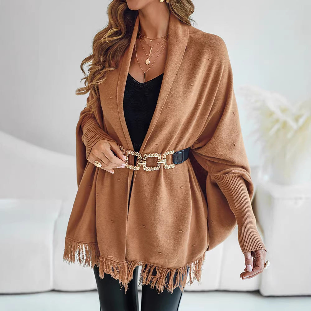 Fringe Hem Knit Poncho