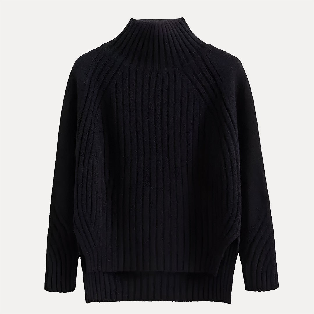 Ribbed Roll Neck Jumper with Side Slits