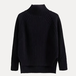 Ribbed Roll Neck Jumper with Side Slits