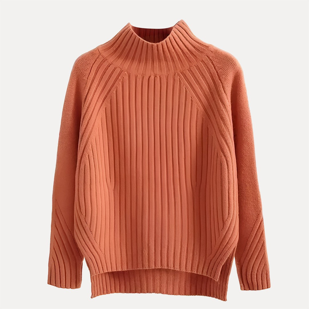Ribbed Roll Neck Jumper with Side Slits