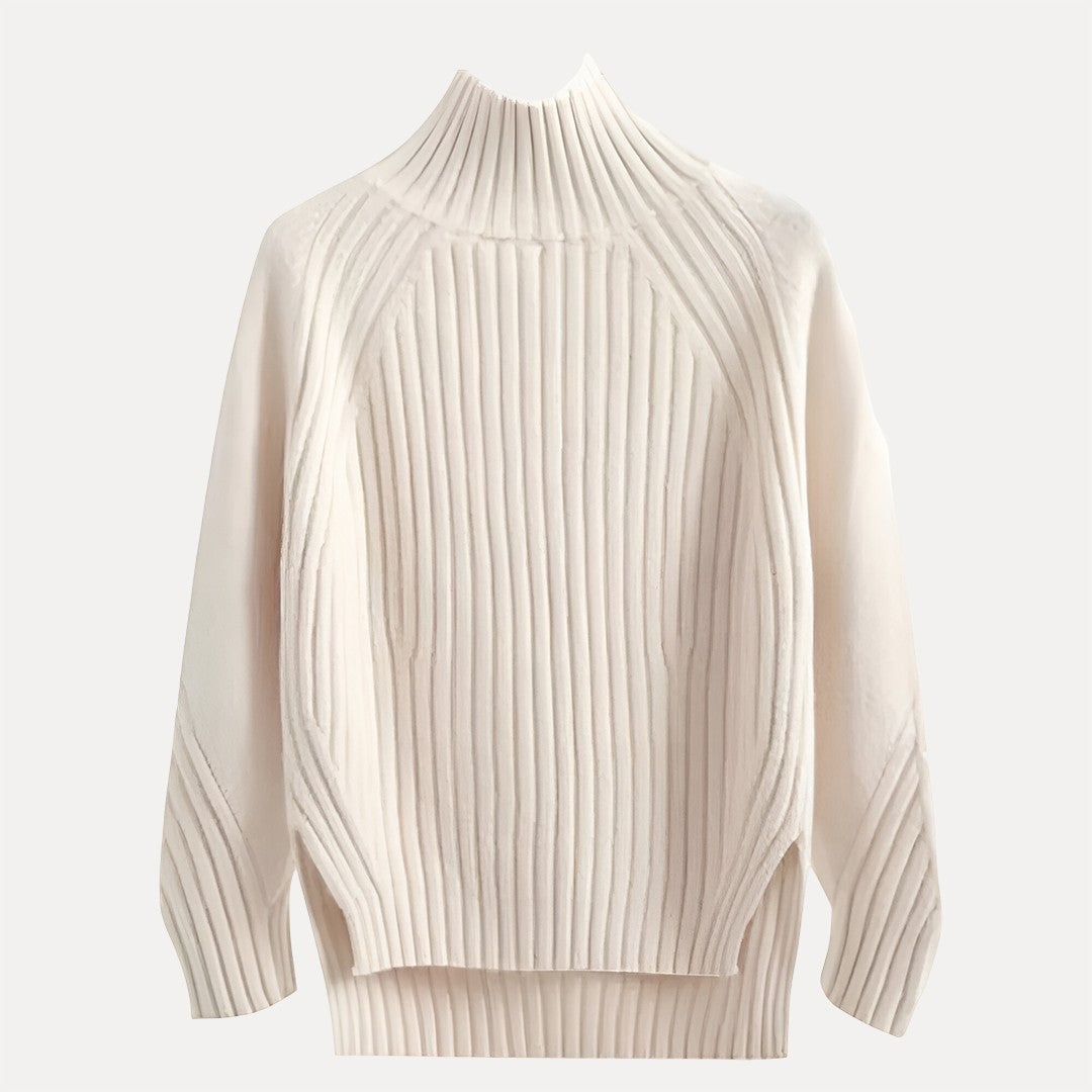 Ribbed Roll Neck Jumper with Side Slits