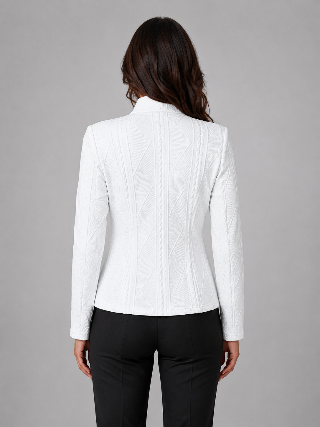 Blazer Polyester Textured Fitted with Mock Neck and Button Front