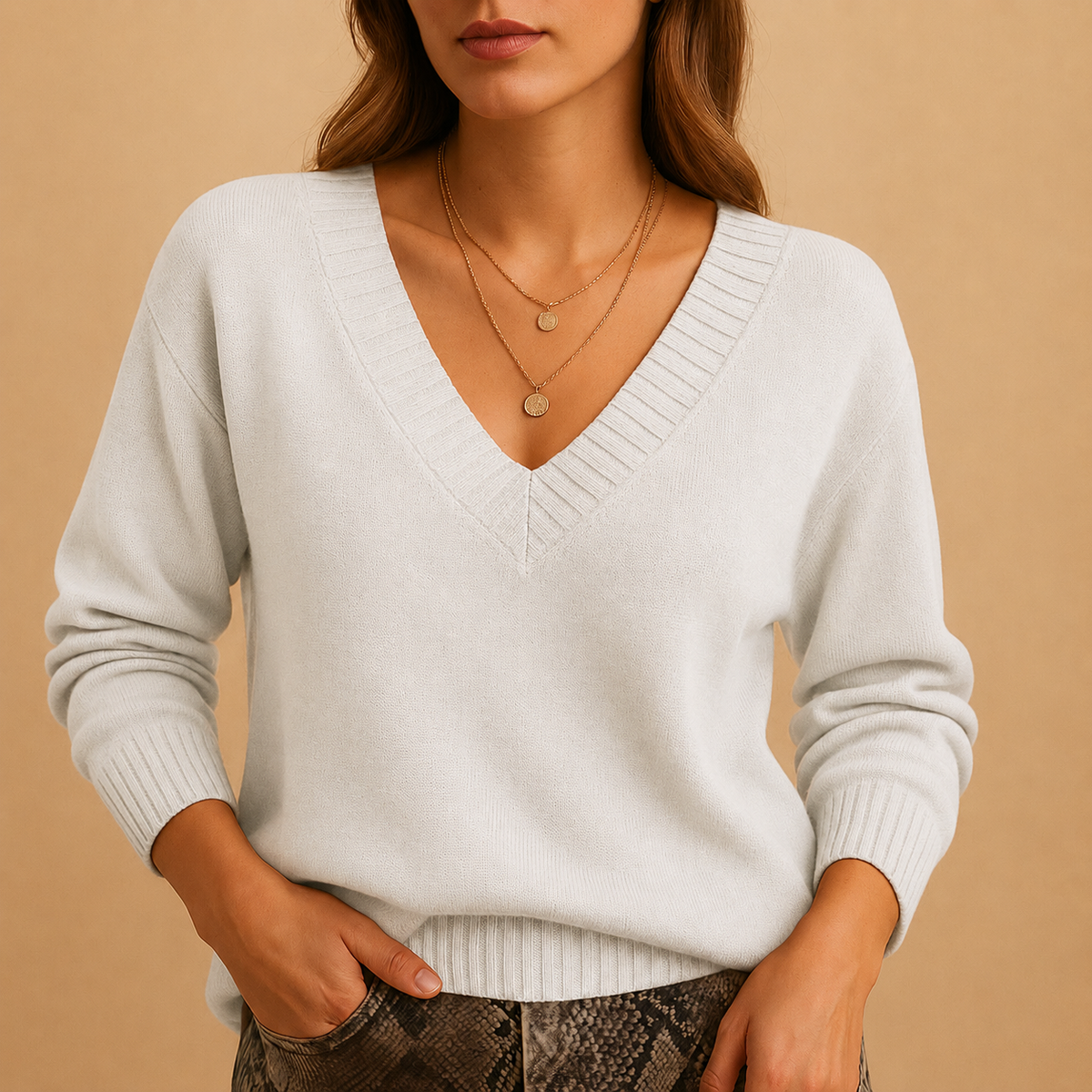 Ribbed V-Neck Jumper
